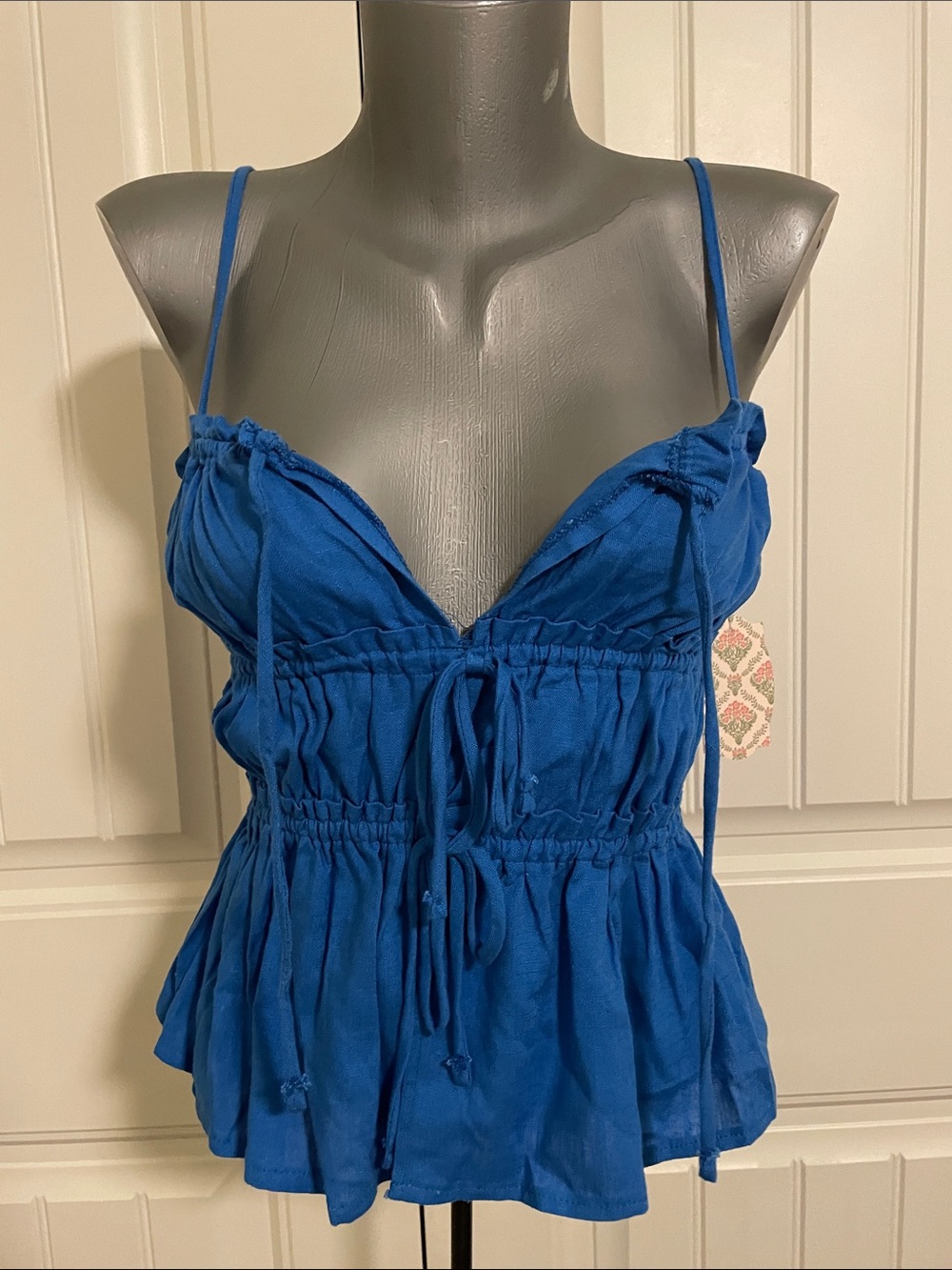 Royal Blue Spaghetti-Strap Drawstring Peplum Camisole